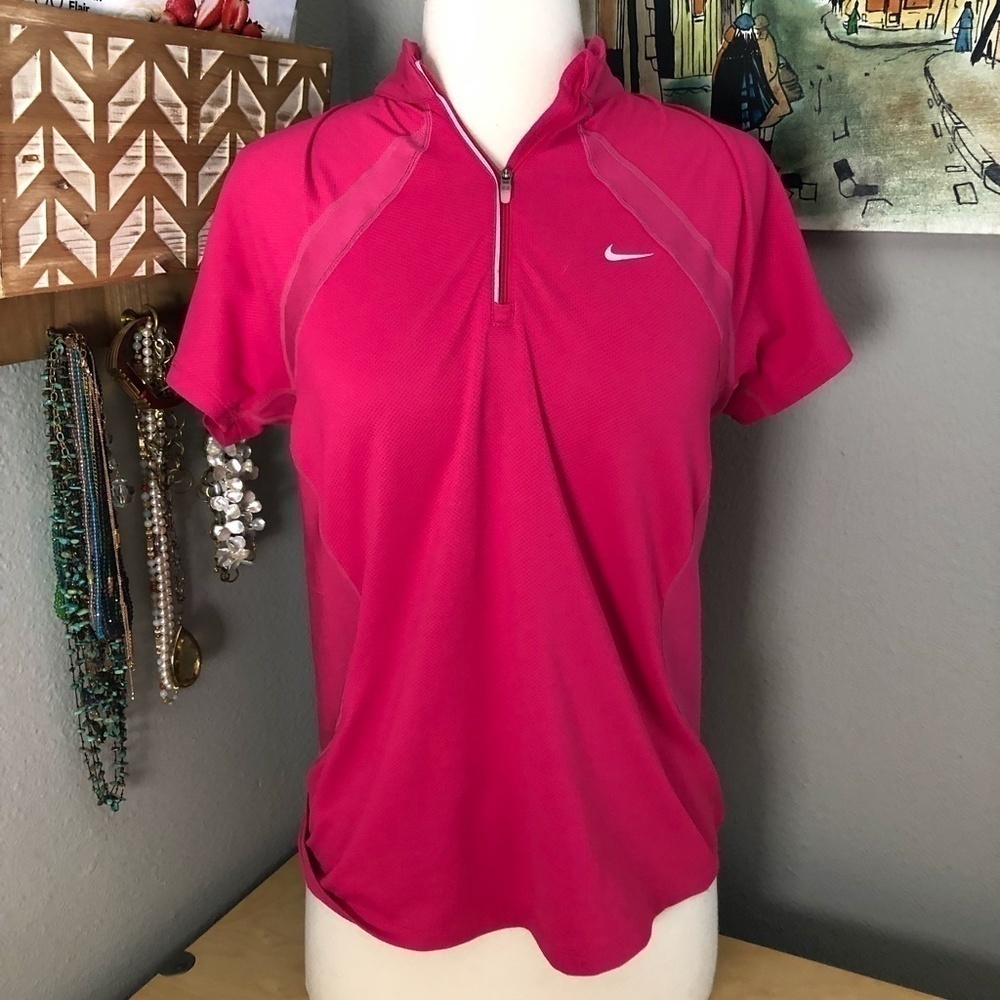 Nike Dri Fit Womens Pink Athletic Top M Mesh Lightweight 1/4 Zip Running 339239